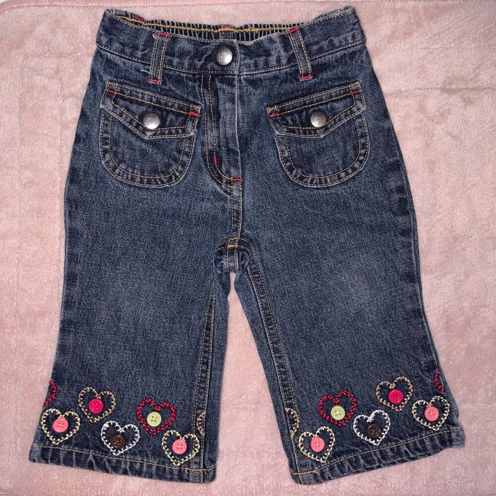 EUC Vintage 2005 Gymboree Tyrolean Lure Heart Embroidered Jeans 6-12 Months Y2K